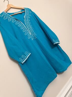 Chelsea Studio Turquoise Embroidered Tunic Top 2X